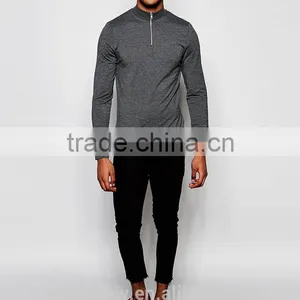 High Quality Mens 1/4 Zipper Long Sleeve T-Shirt Grey Plain Muscle Fit Gym T Shirt Sports Wear OEM thumbnail-4