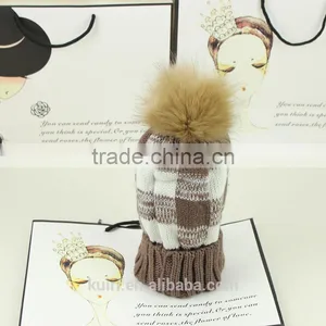 High Quality Winter Warm Hot Fashion Lady Thicken Beanies Knit Winter Hat Cap With Faux Fur Ball thumbnail-3