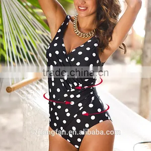 2016 New Arrival Vintage One Piece Swimsuit Women 2016 Plus Size Swimwear Beach Swim Wear Padded Print Polka Dot Bathing Suits thumbnail-4