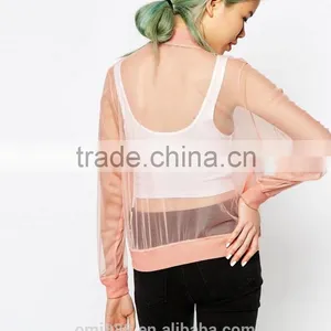 2017 OEM China Manufacturer Sheer Mesh Bomber Jacket With Zipper thumbnail-4