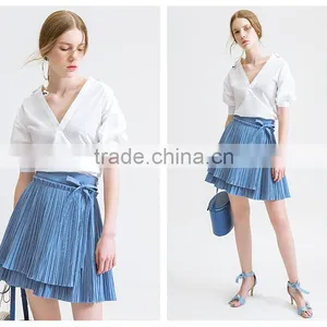 2016 Latest Fashion Mini Skirts Oem Chiffon Women Pleated Skirt for Wholesale thumbnail-4