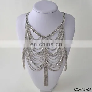 NEW WOMEN SILVER MULTI LAYERS TIE TUXIDO CHAINS WAVE METAL BODY JEWELRY thumbnail-1