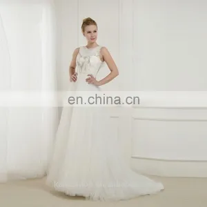 EBA19-P8 Soft Neckline Gold Lace Crystal Beaded Tulle Skirt Fashionable Wedding Dress thumbnail-1