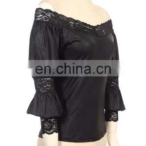 Gothic Off-shoulder Top Made of Soft Stretchy Wet Leather Look Fabric thumbnail-3