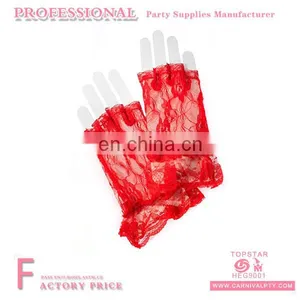 Wrist Length Fingerless Lace Gloves With Flower Pattern thumbnail-1