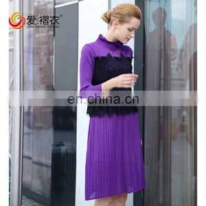 2017 Elegant Women Clothes Fake Two Pieces Bandage Dress With Lace Design thumbnail-1