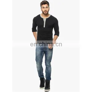 Fashion Dry Fit Oversize v Neck Collar t Shirt 100% Cotton Long Sleeve Men T-shirt thumbnail-2