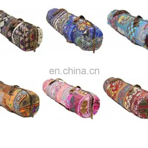 Banjara Style Yoga Bag Yoga Met Bag Ethnic Hand Embroidered Vintage INDIAN Kantha YOGA Mat Bag LEATHER Cross Body Yoga Bag Purse thumbnail-1