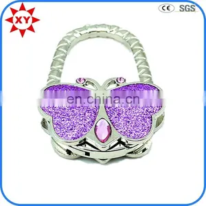 Butterfly Shaped Pink Powered Gold Handbag Hanger With Rhinestone thumbnail-1