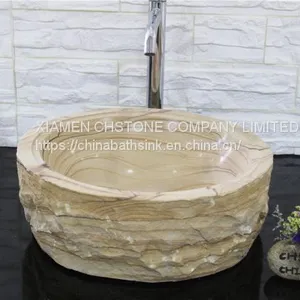 Australia Yellow Sandstone Bathroom Wash Round Basin Natural Stone Vessle Sink thumbnail-2