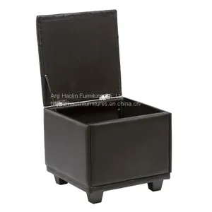 Black Leather Ottoman Chair With Buttons,Ottoman Chair With Storage ,Solid Wood Frame thumbnail-1