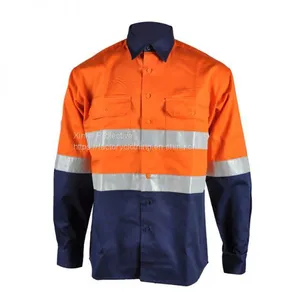 Wholesale High Visibility Cotton Men's Long Sleeve Work Shirt With Reflective Strips thumbnail-1