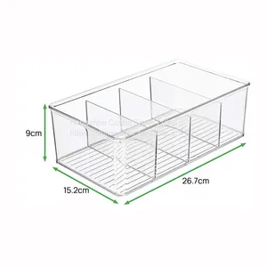 Clear Plastic Food Storage Bin Organizer With 4 Compartments for Kitchen Cabinet, Pantry, Shelf, Drawer, Fridge, Freezer Organization thumbnail-4