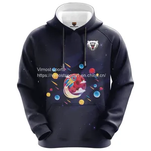 2022 Customized Sublimation Dark Blue Hoodie With Planet Pattern thumbnail-2