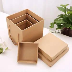 Square Rigid Kraft Box With Lid Handle thumbnail-3