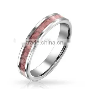Pink Carbon Inlay Tungsten Ring Wedding Band, Men's Tungsten Carbon Fiber Ring thumbnail-1