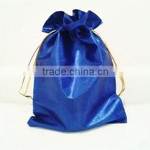 Blue Satin Gift With Gold Drawstring Bag thumbnail-1