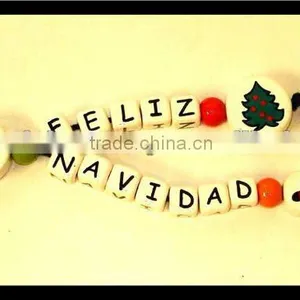 Christmas Beaded Keychain, Christmas Phrases on Products, Christmas Spirit Products, "Feliz Navidad" Key Chain thumbnail-1