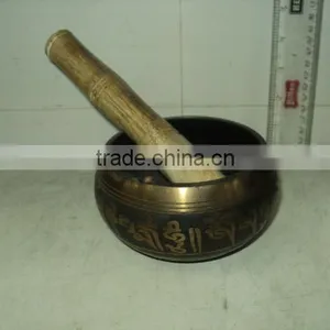 Brass Tibetan Singing Bowls Black Engraved thumbnail-1