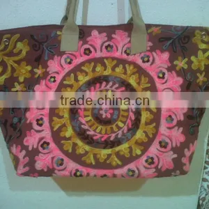 CheckOut~Our Stunning Collection Of Leather Handle Shopping Bags With SUZANI Embrioderies~Sourced From Factory in India thumbnail-1