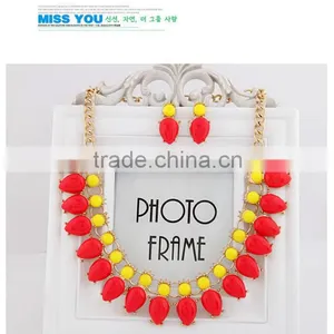 Fashion Fluorescence Color Water Drop Beads Bib Necklace Candy Resin Beads Necklace thumbnail-2
