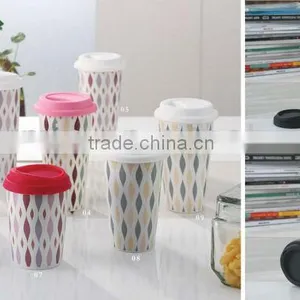 14OZ Porcelain Coffee Single/double Wall Mug With Silicon Lid Sublimation Mug thumbnail-6