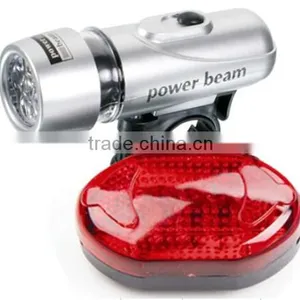 Waterproof 5 LED Lamp Bike Bicycle Front Head Light + 5 Red LED Rear Safety Flashlight thumbnail-1
