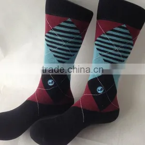 Oem Custom Design Classical Argyle Thick Combed Cotton Men Dress Socks thumbnail-1