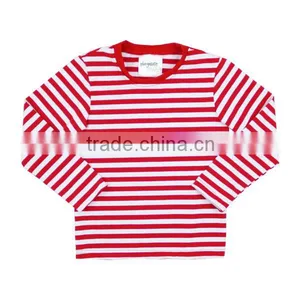 Wholesale 2016 Red White Strip With Red Neck Trim Long Sleeve Autumn/winter Knit Cotton Boys Striped t Shirts thumbnail-1
