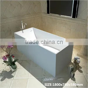Round Glossy White Seamless Italian Solid Surface Resin Stone Bathtub, Bathroom Free Standing Bathtub thumbnail-3