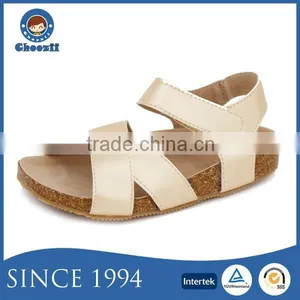 2016 Fashionable Golden Leather Girls Sandals With Cork Sole thumbnail-1