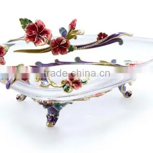 RORO Hawaii Hibiscus Enamel Crystal Glass Fruit Holder thumbnail-1