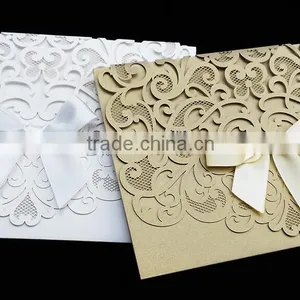 Wedding Decorated Custom Elegant Wedding Invitation Card With Ribbon Bow thumbnail-2