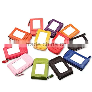 Genuine Leather Card Holder 13 Cards Leather Wallet Metal Zipper Purse thumbnail-1