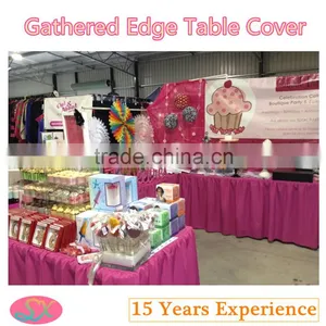100%Polyester Gathered Edge Table Cover Pleated Table Cloth thumbnail-1