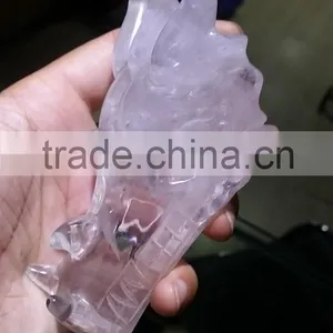 Fine Carving Natural Clear Water White Crystal Dragon Skull for Sale thumbnail-1