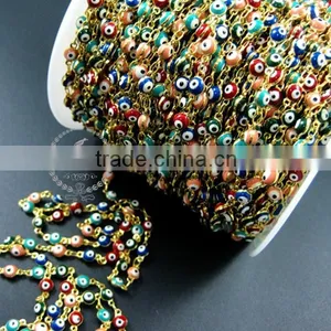 5mm Red,pink,green,blue Enameled Turkish Evil Eye Beads Links Gold Plated Brass Necklace Chain DIY Supplies 1315012 thumbnail-1