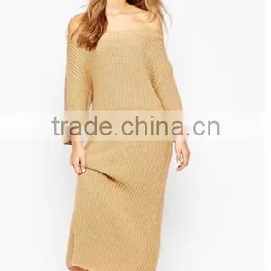 Classy Sweater Dress Fashion Autumn Winter Off Shoulder Design Women Rib Knit Dresses thumbnail-1