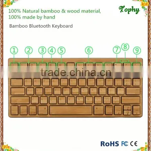 2.4GHz Ultra Thin Portable Bluetooth Wireless Bamboo Keyboard thumbnail-1