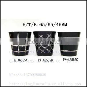 Hotel Best Selling Black Colored Crystal Cut Glass Candle Holder and Container thumbnail-3