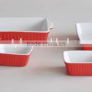 Set of 4pcs Red Color Ceramic Baking Plate thumbnail-1