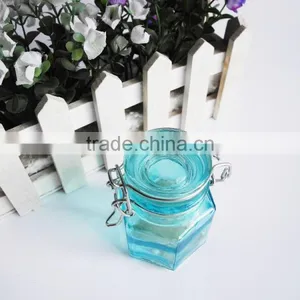 Kitchen Utensils Mini Hexagon Glass Cruet Bottle With Metal Latch Top Lid thumbnail-3