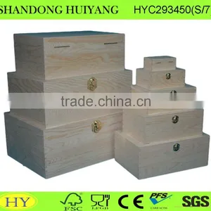 FSC Unfinished Hinged Pine Wood Storage Box thumbnail-1