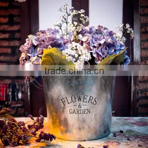 Set of 3 Indoor or Outdoor Decorative Colorful Antique Galvanized Metal Flower Pot thumbnail-4
