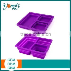 Wholesales 3-Compartment Takeaway Collapsible Silicone Food Grade Microwave Food Container thumbnail-2