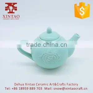 Blue Elegant Porcelain Embossed Flower Ceramic Tea Pot thumbnail-1