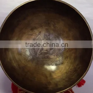 Hand Carving Tibetan Mantra Crafted Buddha and Dorje Himalayan Singing Bowl thumbnail-2