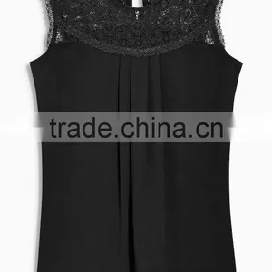 2016 Fashion Jersey Sleeveless Top With Beautiful Lace Yoke HST8033 thumbnail-5