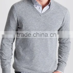 High Quality Wholesale Knit Wear Men's V-neck Cashmere Sweater Blue (BKNM11) thumbnail-1