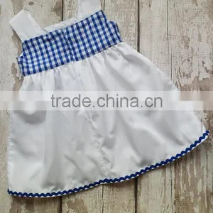 Wholesale Price Blue Grid With Bottom Ric Rac Short Frock Casual Dress thumbnail-2
